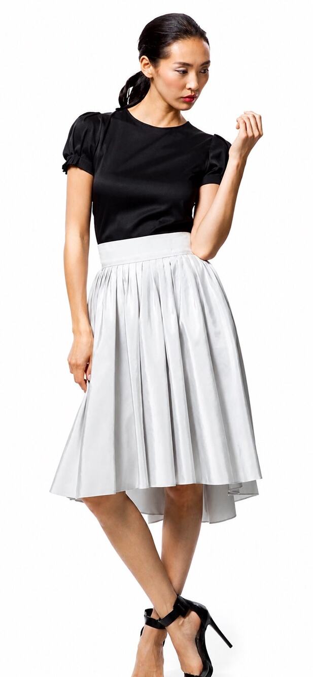 Katharine Kidd NWT Silver Gray Pleated High Low Full Midi Skirt